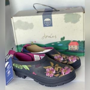 BRAND NEW Joules Women’s Pop On Welly Floral Navy Printed Rubber Clogs Size 7